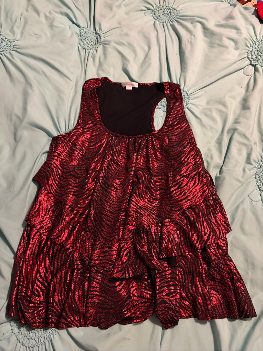 Red Metallic Tiered Sleeveless Blouse